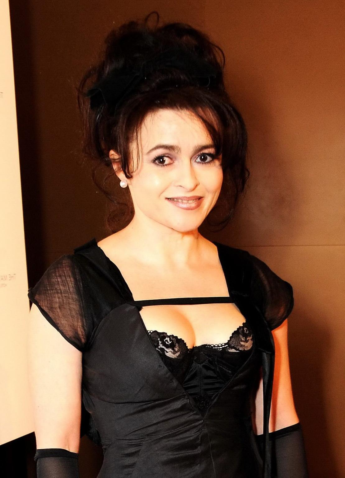 10P Helena Bonham Carter corset peak wearing a deep V cleavage dress at London Film 
