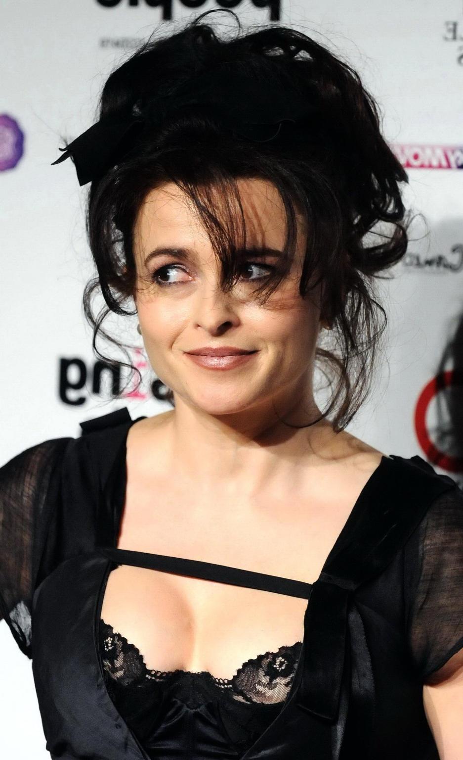 10P Helena Bonham Carter corset peak wearing a deep V cleavage dress at London Film 