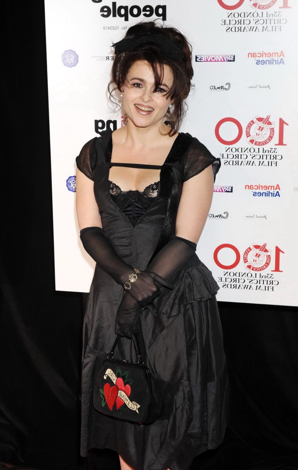 10P Helena Bonham Carter corset peak wearing a deep V cleavage dress at London Film 