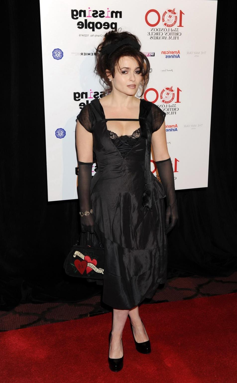 10P Helena Bonham Carter corset peak wearing a deep V cleavage dress at London Film 