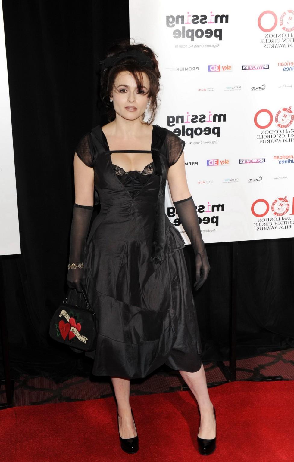 10P Helena Bonham Carter corset peak wearing a deep V cleavage dress at London Film 