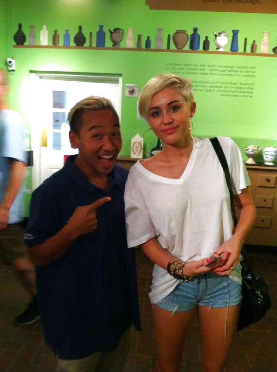 10P Miley Cyrus posing in see thru shirt and showing her great ass in panties