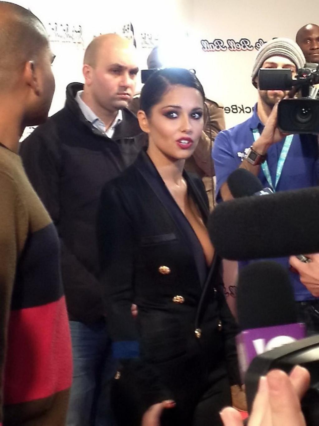 11P Cheryl Cole braless showing cleavage at the Jingle Bell Ball 2012 in London