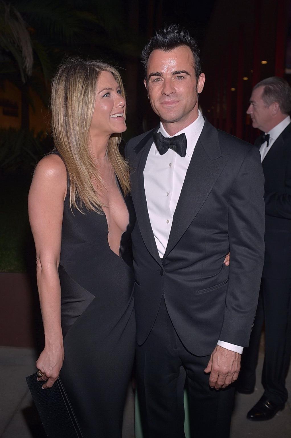 10P Jennifer Aniston shows huge cleavage wearing hot black revealing dress at LACMA 