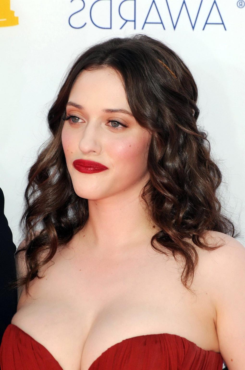 10P Kat Dennings busty wearing a strapless red dress at 64th Primetime Emmy Awards i
