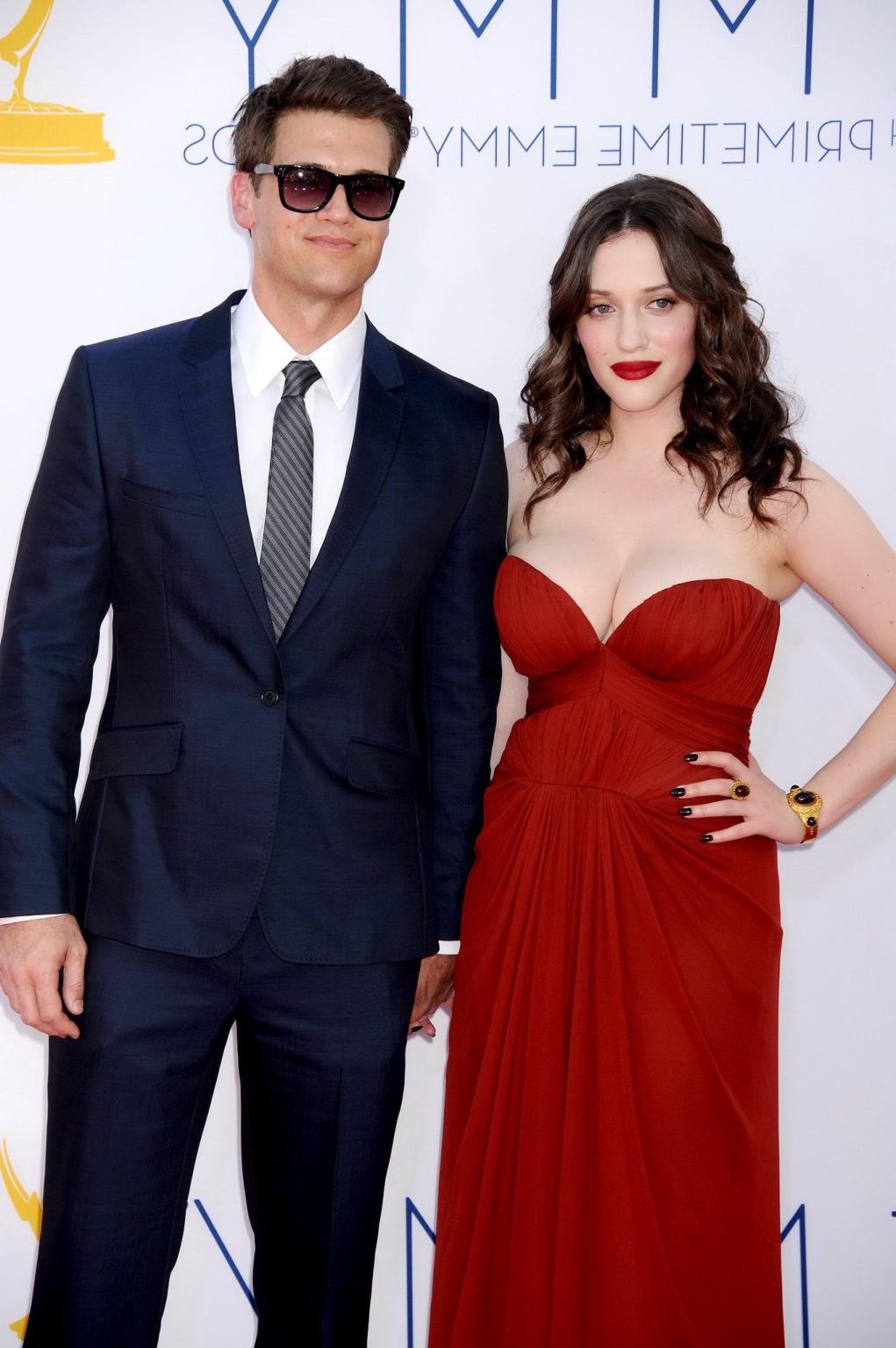 10P Kat Dennings busty wearing a strapless red dress at 64th Primetime Emmy Awards i