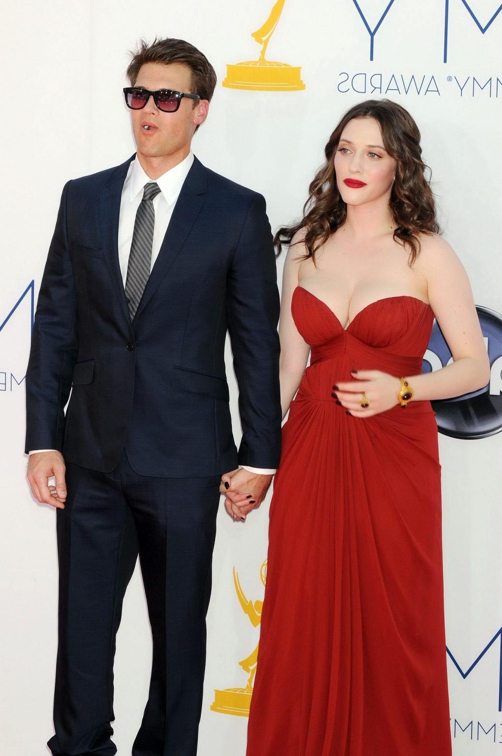10P Kat Dennings busty wearing a strapless red dress at 64th Primetime Emmy Awards i