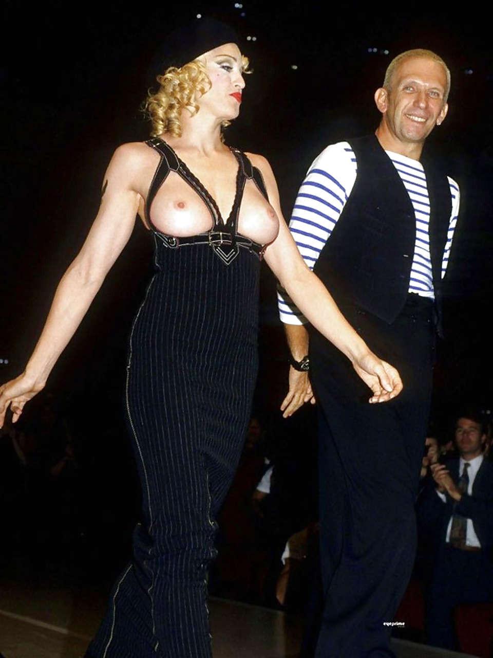 10P Madonna exposing her nice boobs in public and posing in panties