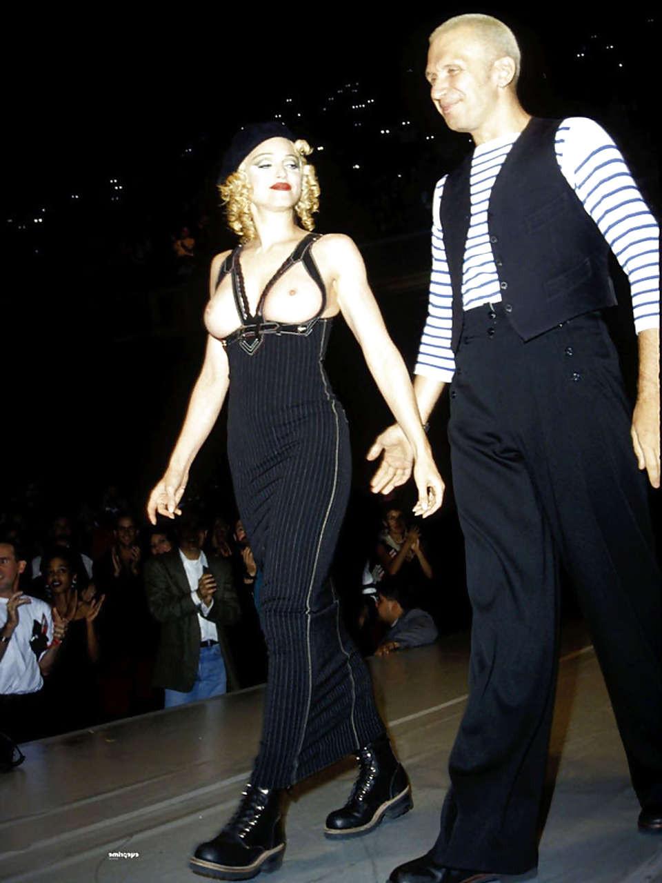 10P Madonna exposing her nice boobs in public and posing in panties