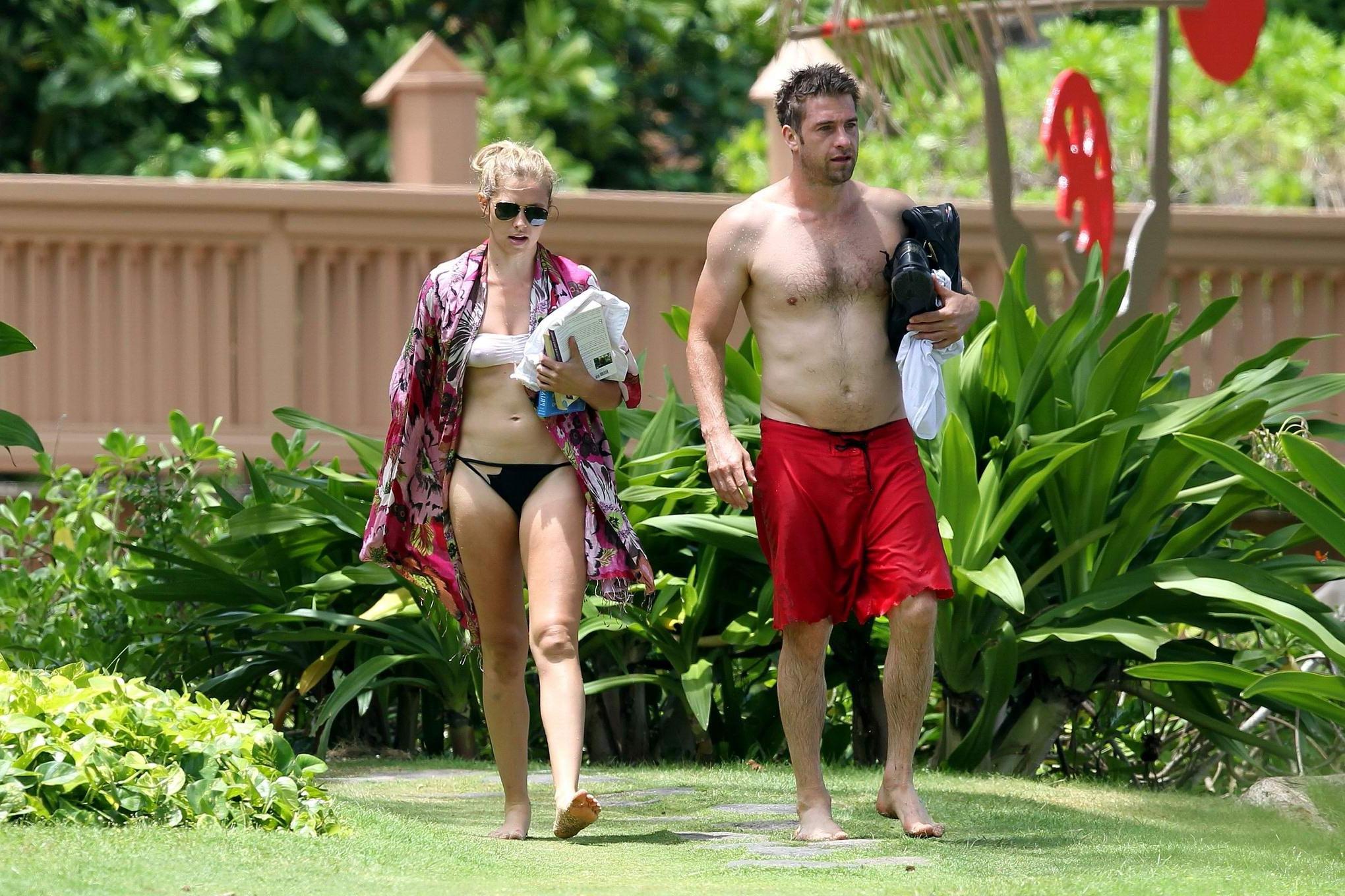 10P Teresa Palmer shows boobs wearing a wet see through bikini in Hawaii