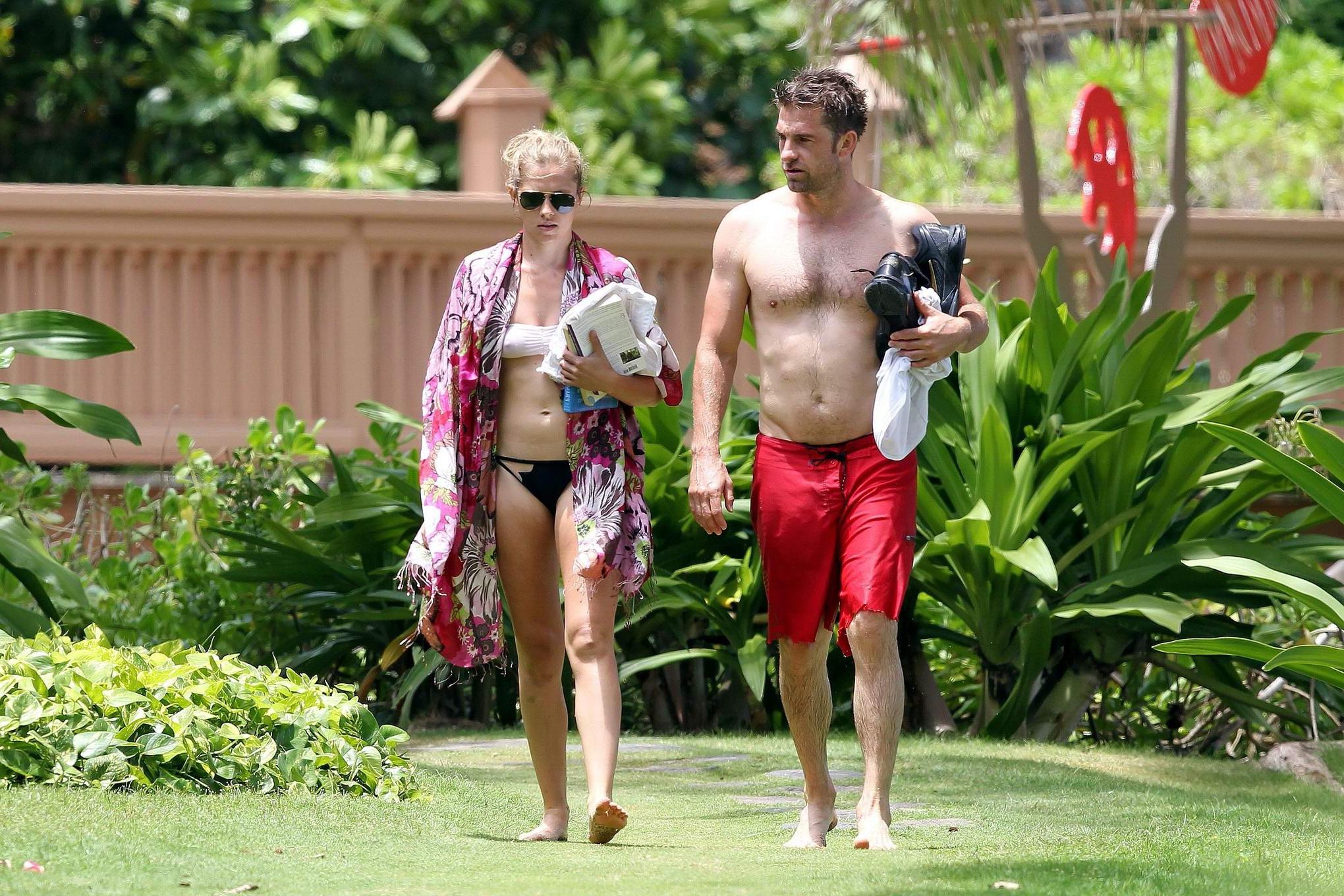 10P Teresa Palmer shows boobs wearing a wet see through bikini in Hawaii