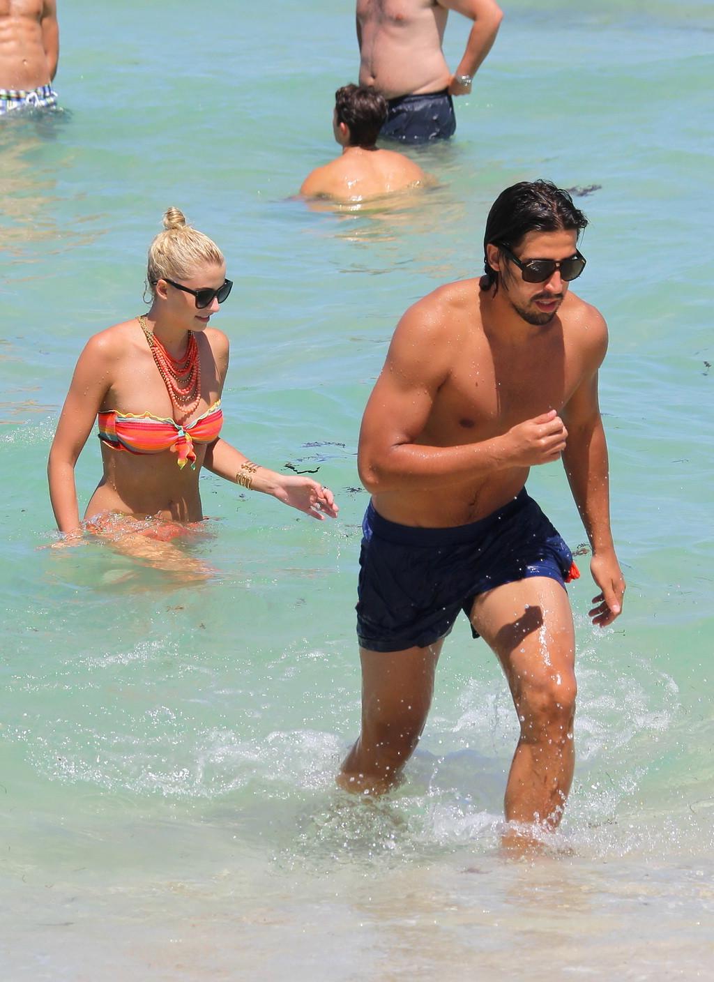 10P Lena Gercke showing off her hot body in skimpy multicolored bikini at the beach 