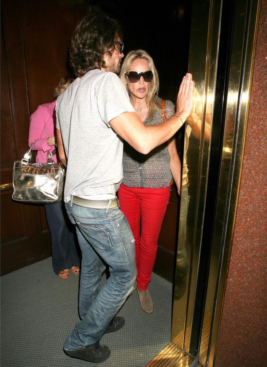 10P Sharon Stone braless in see through top leaving a doctor's office in Beverly Hil