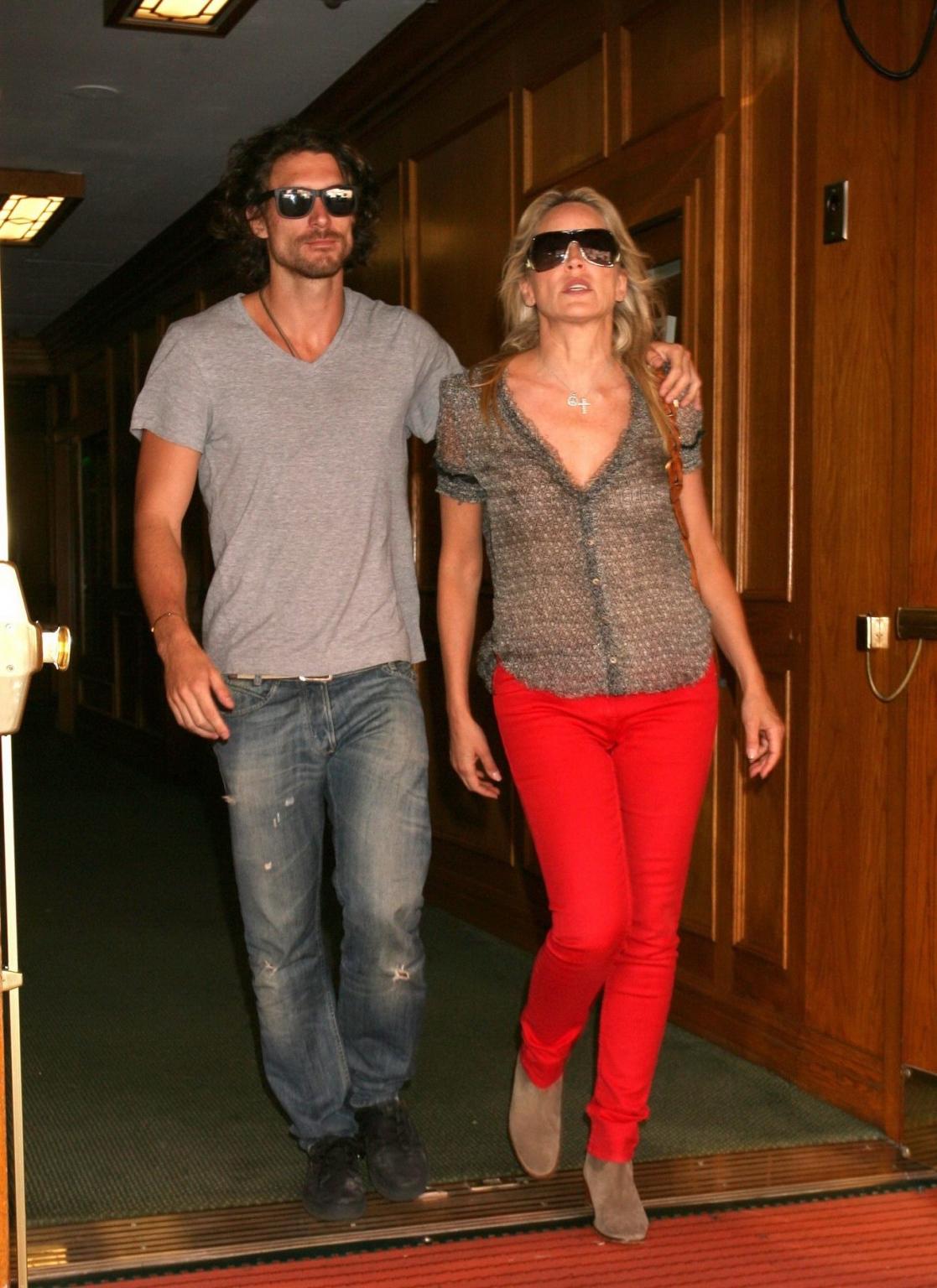 10P Sharon Stone braless in see through top leaving a doctor's office in Beverly Hil