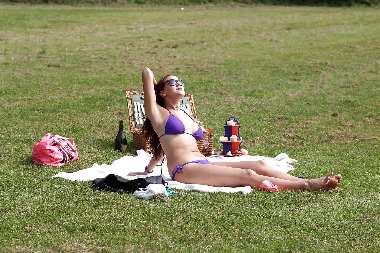 10P Imogen Thomas flashing her panties and sunbathing in bikini