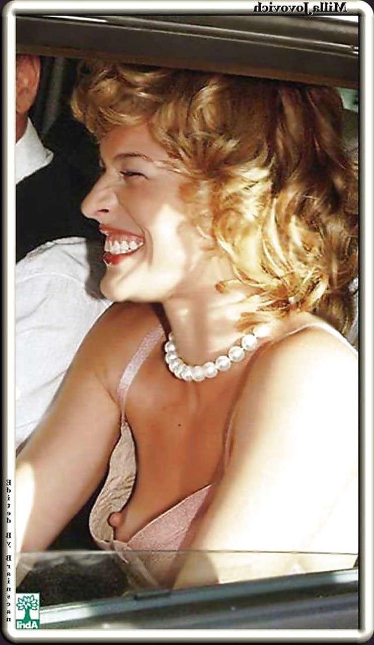 10P Milla Jovovich showing her ass in thong upskirt and topless in pool