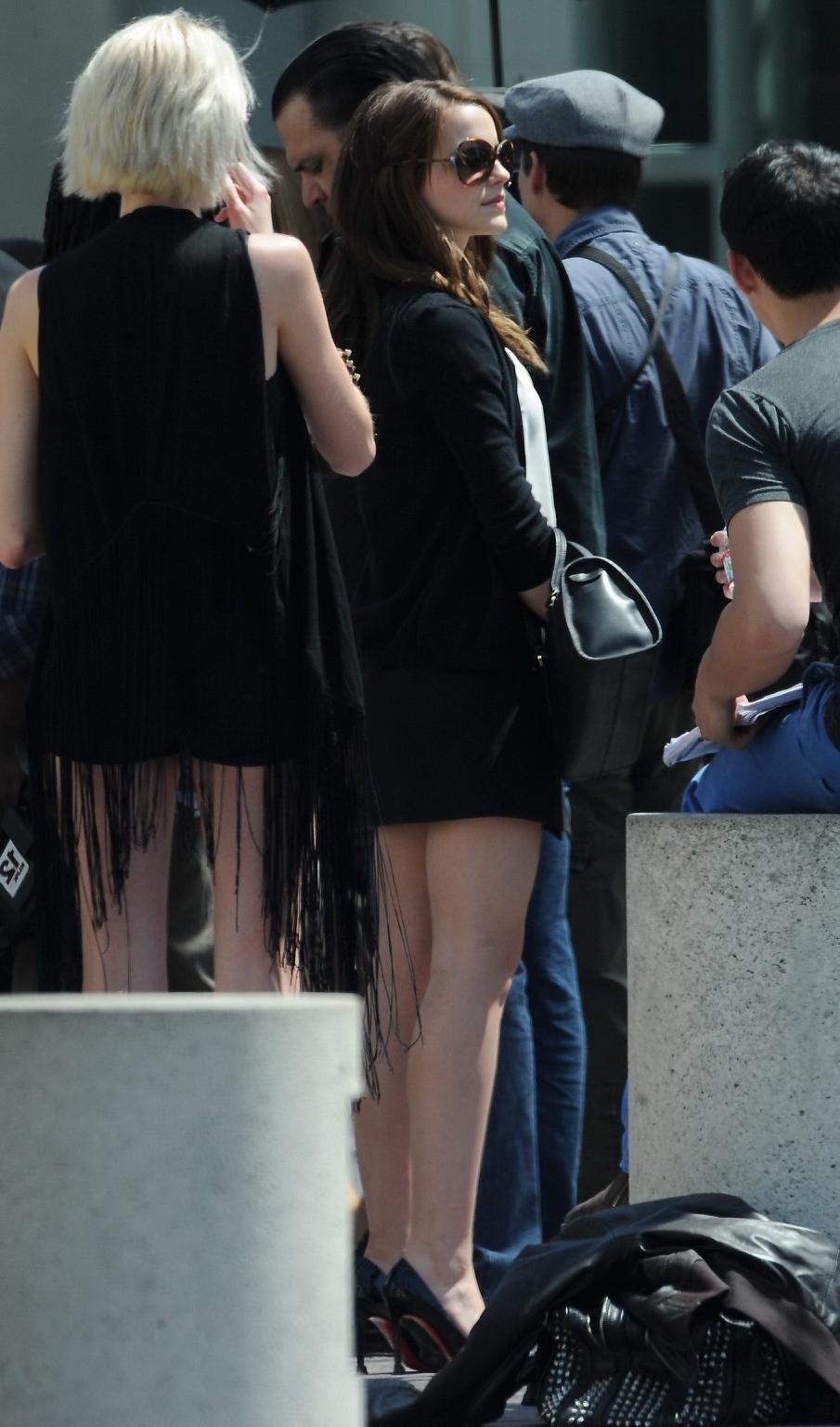 16P Emma Watson leggy wearing a mini skirt on 'The Bling Ring' set in Los Angeles