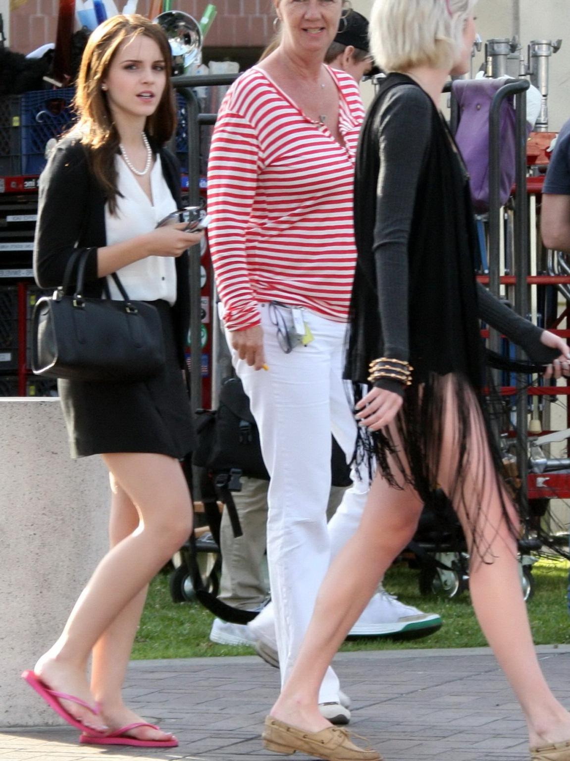 16P Emma Watson leggy wearing a mini skirt on 'The Bling Ring' set in Los Angeles
