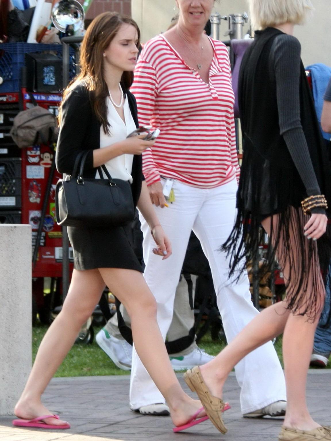 16P Emma Watson leggy wearing a mini skirt on 'The Bling Ring' set in Los Angeles