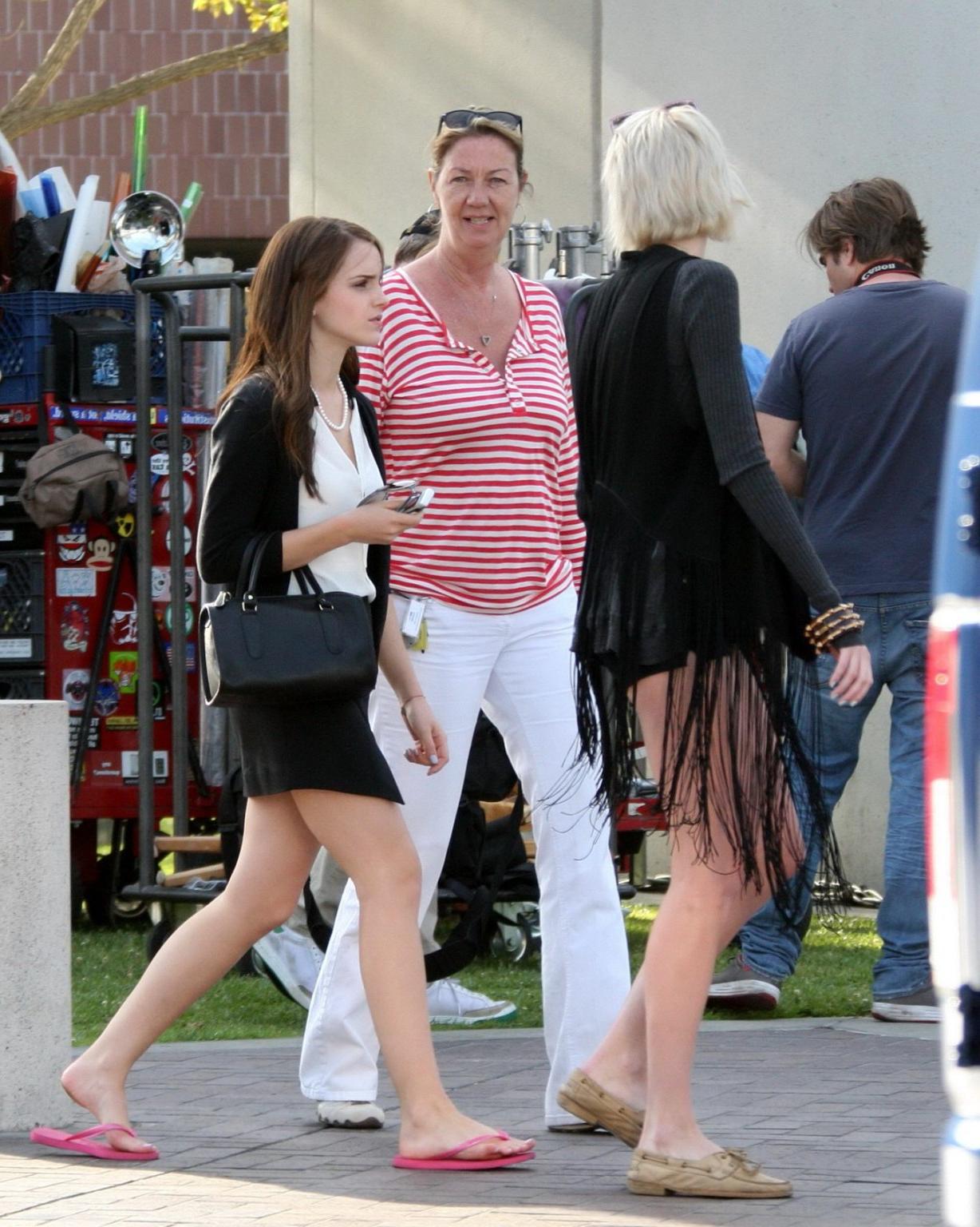16P Emma Watson leggy wearing a mini skirt on 'The Bling Ring' set in Los Angeles