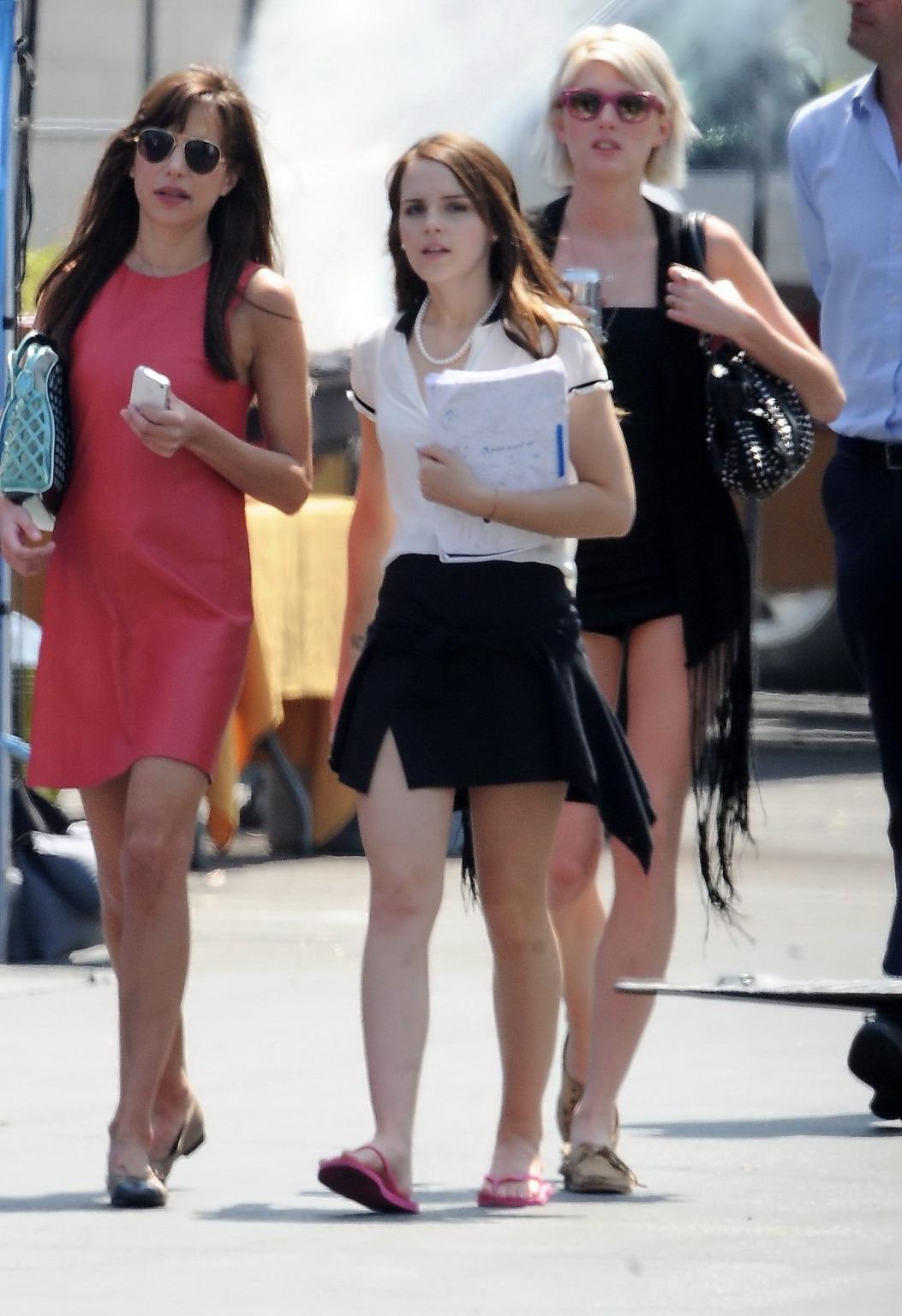 16P Emma Watson leggy wearing a mini skirt on 'The Bling Ring' set in Los Angeles