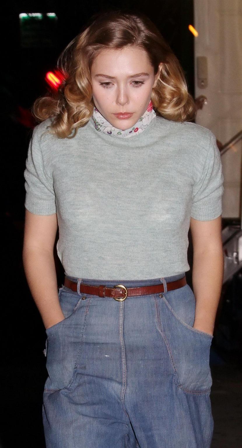 16P Elizabeth Olsen braless wearing a slightly see through top on 'Kill Your Darling