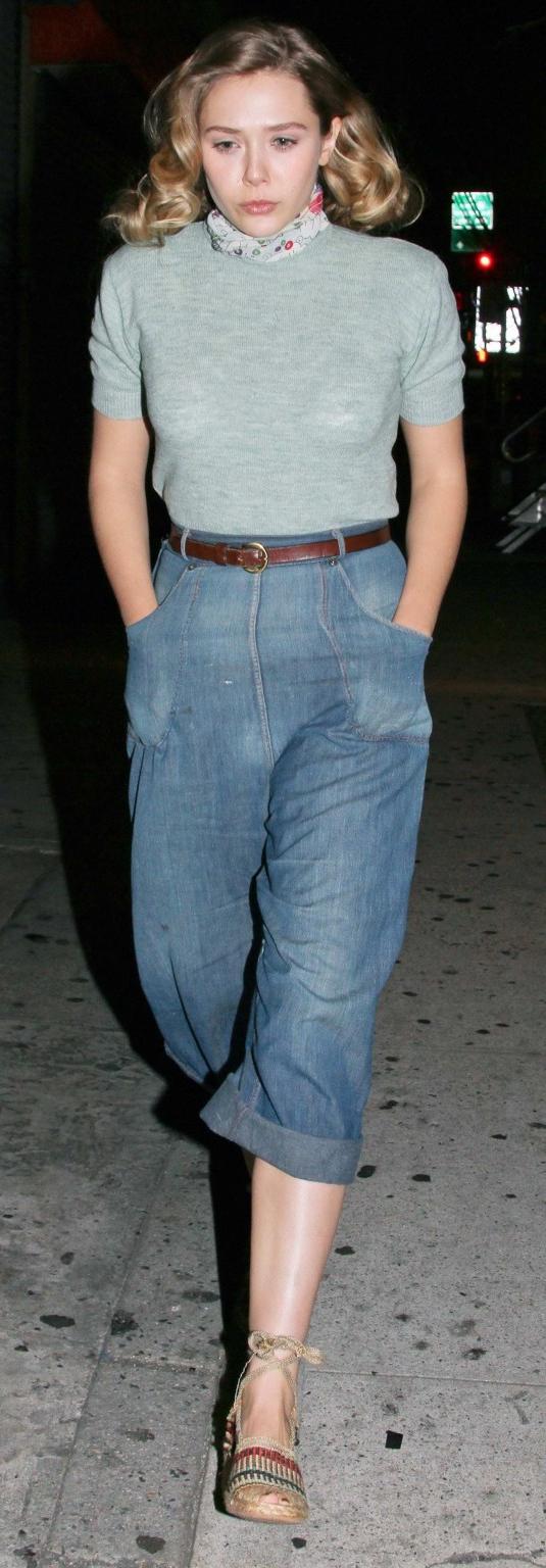 16P Elizabeth Olsen braless wearing a slightly see through top on 'Kill Your Darling