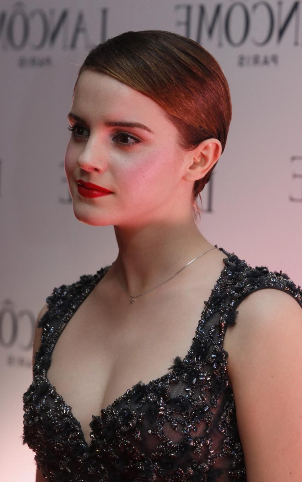 16P Emma Watson looks very sexy wearing little bareback dress at Lancome promotion i