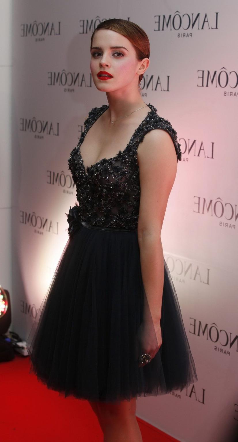 16P Emma Watson looks very sexy wearing little bareback dress at Lancome promotion i