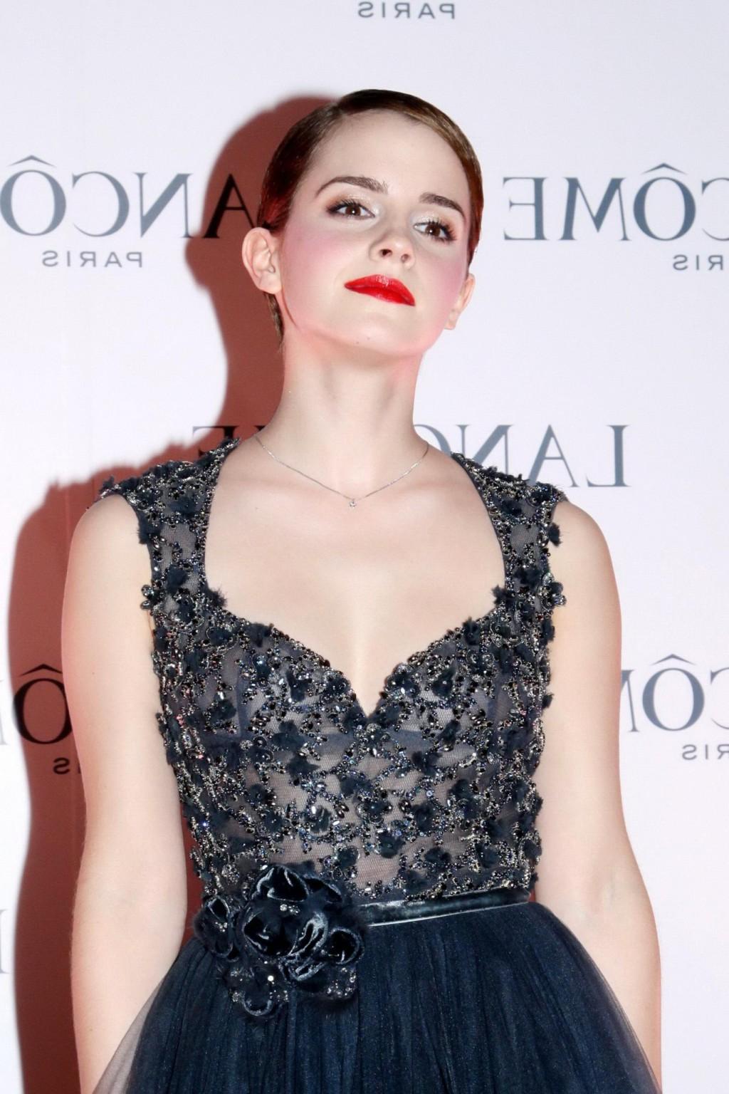 16P Emma Watson looks very sexy wearing little bareback dress at Lancome promotion i