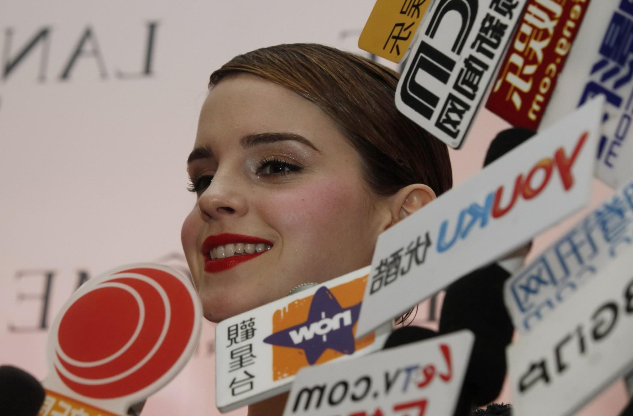 16P Emma Watson looks very sexy wearing little bareback dress at Lancome promotion i