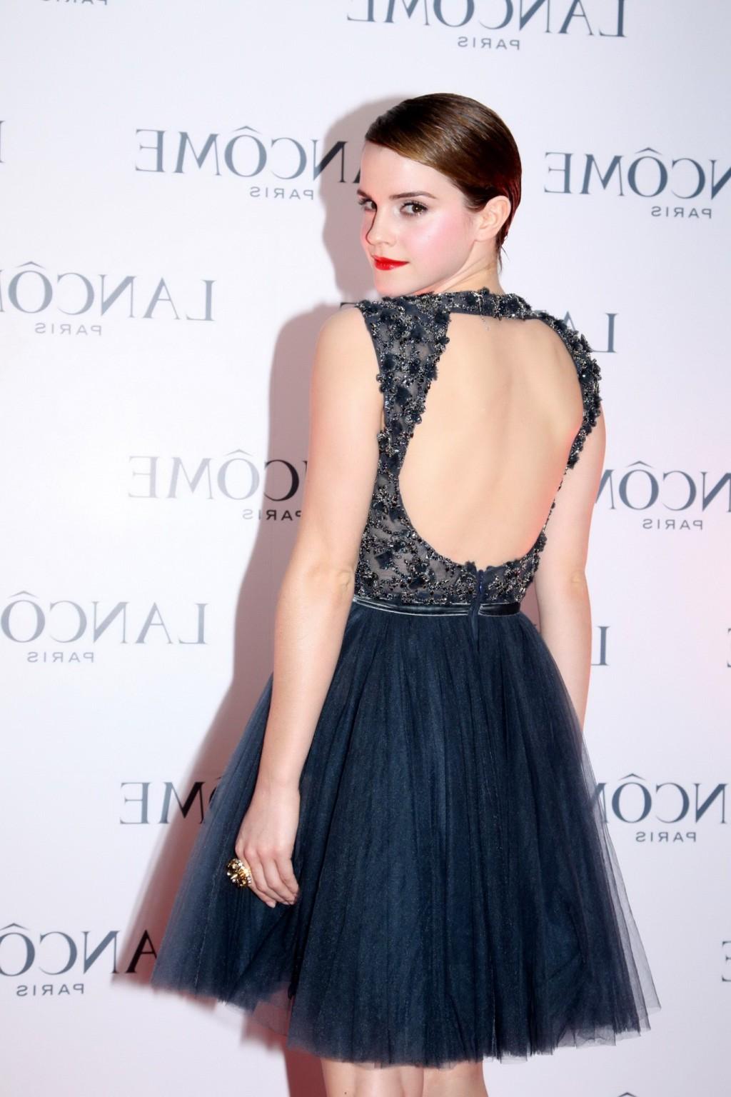 16P Emma Watson looks very sexy wearing little bareback dress at Lancome promotion i