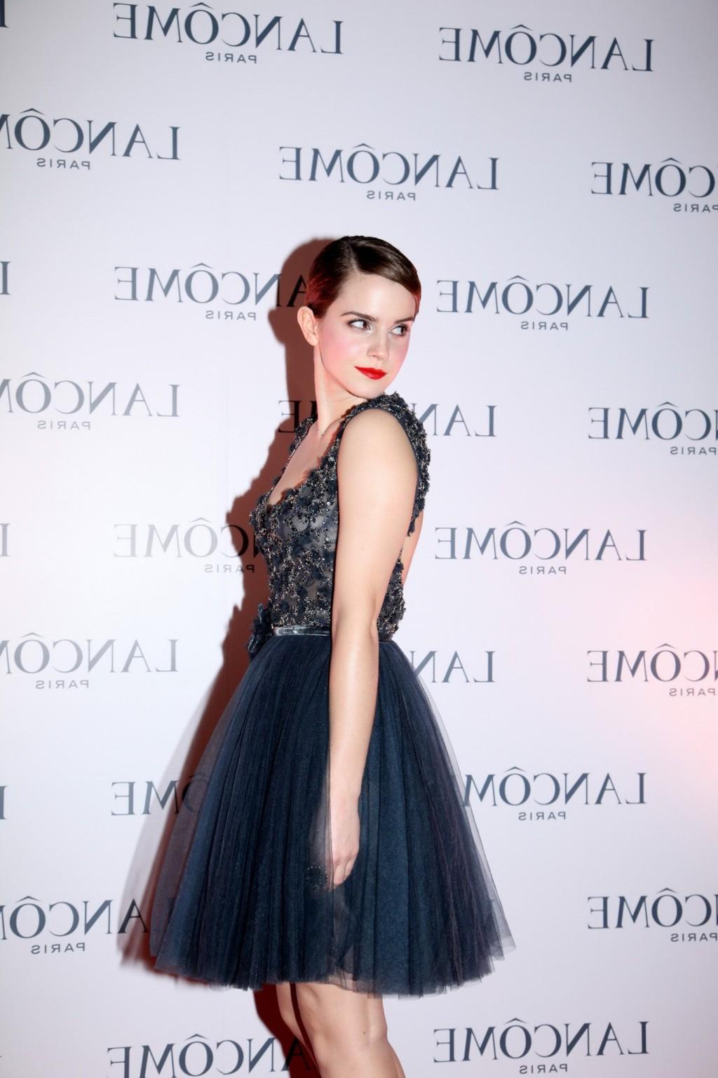 16P Emma Watson looks very sexy wearing little bareback dress at Lancome promotion i