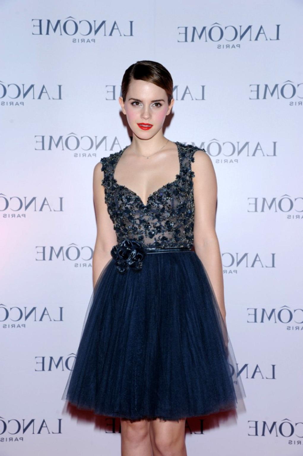 16P Emma Watson looks very sexy wearing little bareback dress at Lancome promotion i