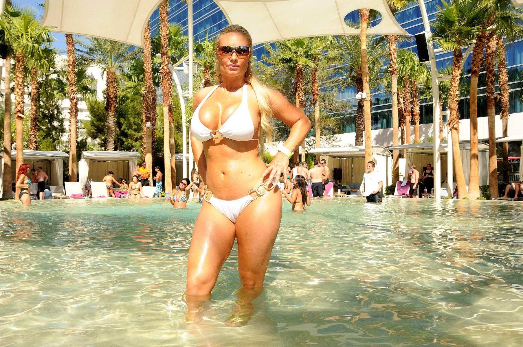 16P Nicole Coco Austin wearing leopard print bikini on Miami Beach