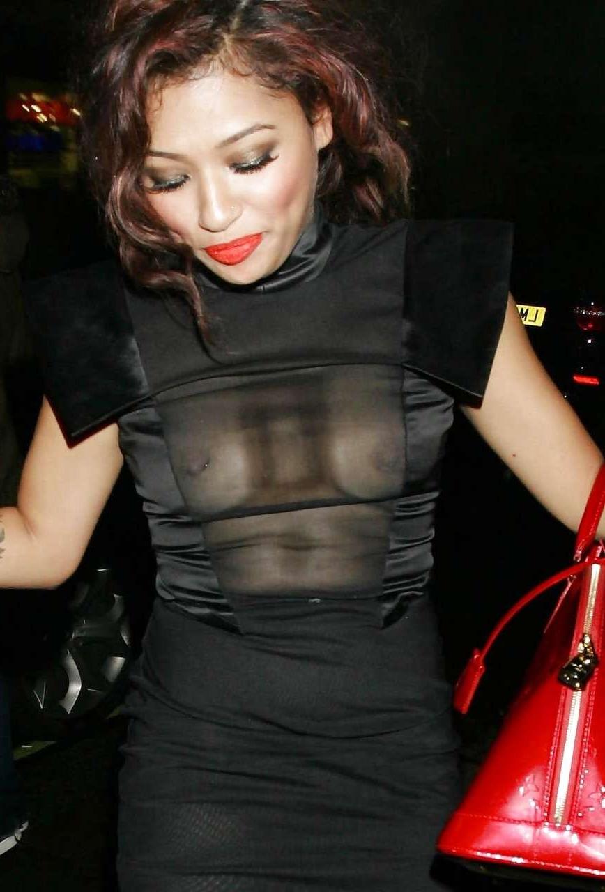 16P Vanessa White showing her big boobs in see thru dress paparazzi pictures