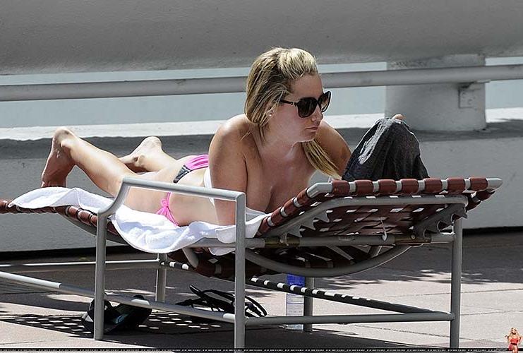 16P Ashley Tisdale exposing her sexy body and hot ass in bikini on pool