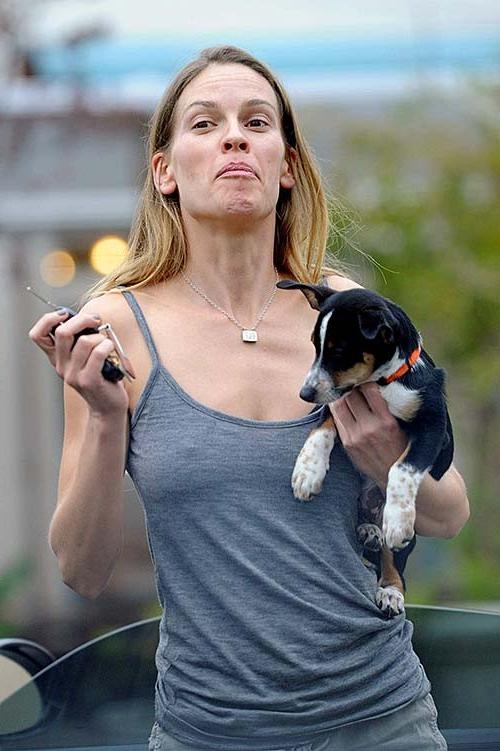 16P Hilary Swank exposing sexy body and hard nipples in see thru blouse