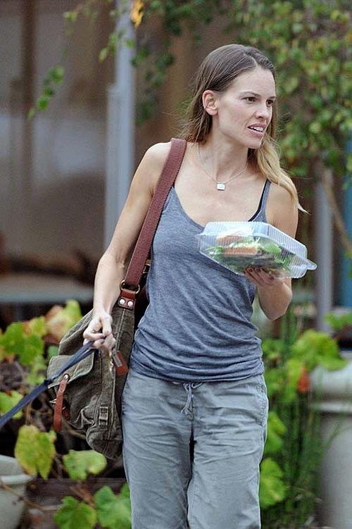 16P Hilary Swank exposing sexy body and hard nipples in see thru blouse