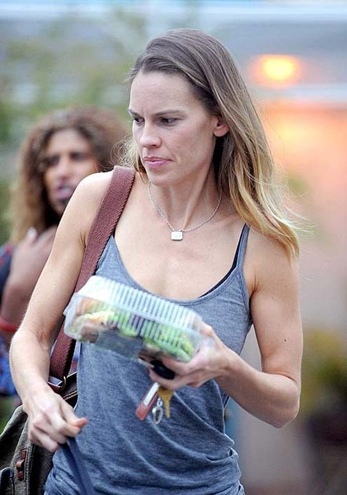 16P Hilary Swank exposing sexy body and hard nipples in see thru blouse
