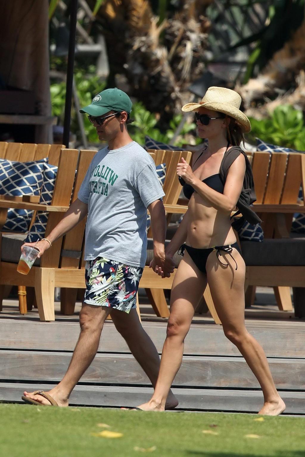 16P Hilary Swank wearing sexy black bikini poolside in Hawaii