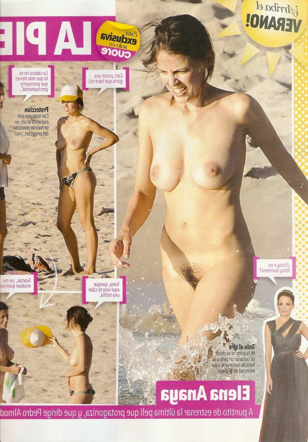 16P Elena Anaya making out with her busty girlfriend on a nudist beach