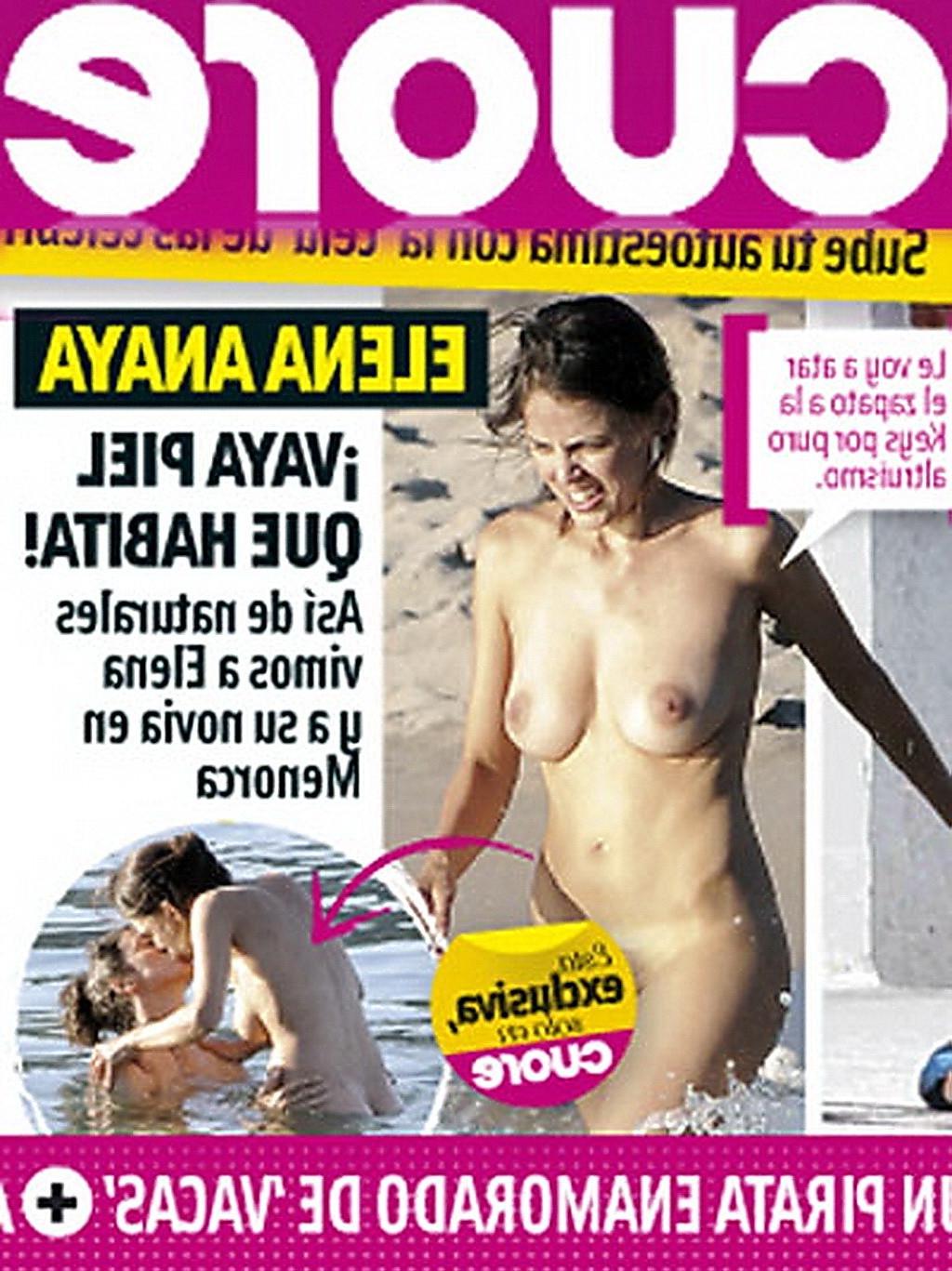 16P Elena Anaya making out with her busty girlfriend on a nudist beach