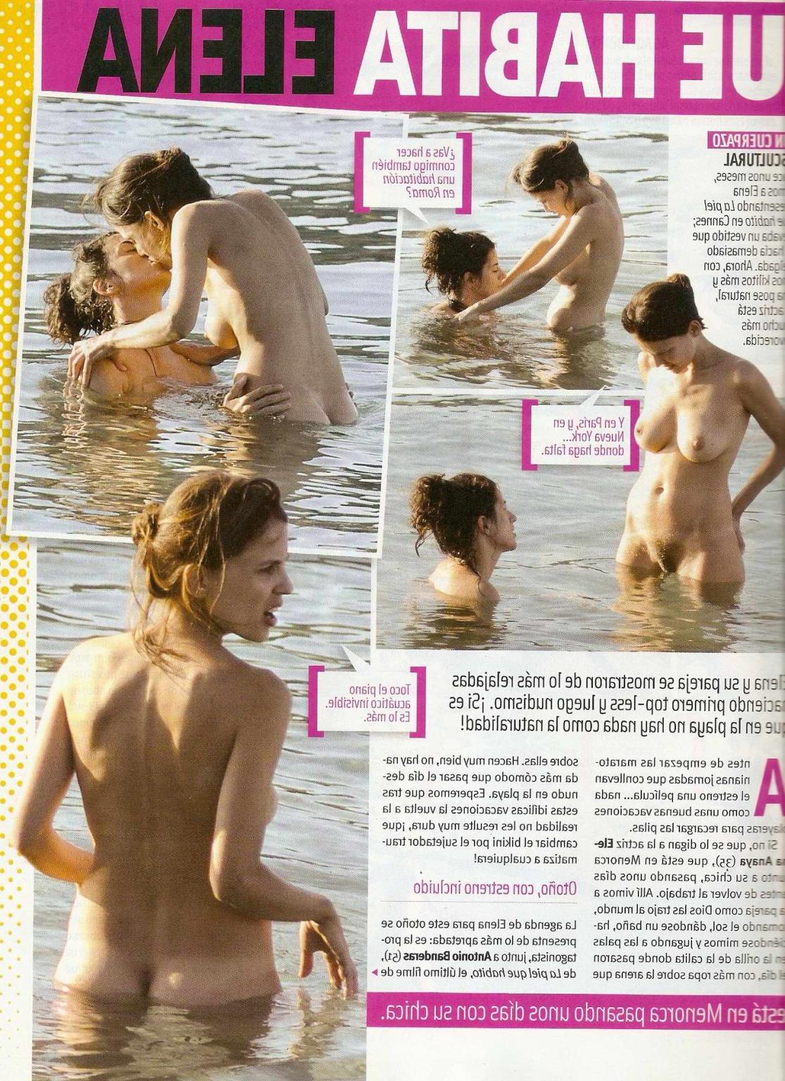 16P Elena Anaya making out with her busty girlfriend on a nudist beach