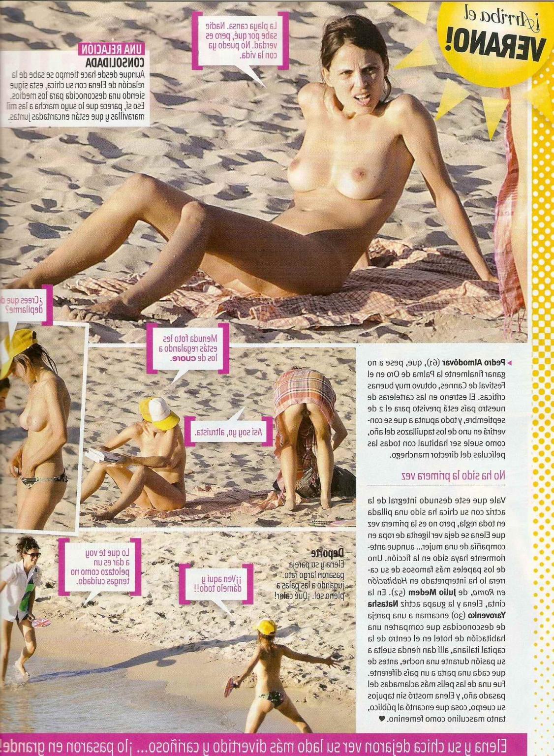 16P Elena Anaya making out with her busty girlfriend on a nudist beach