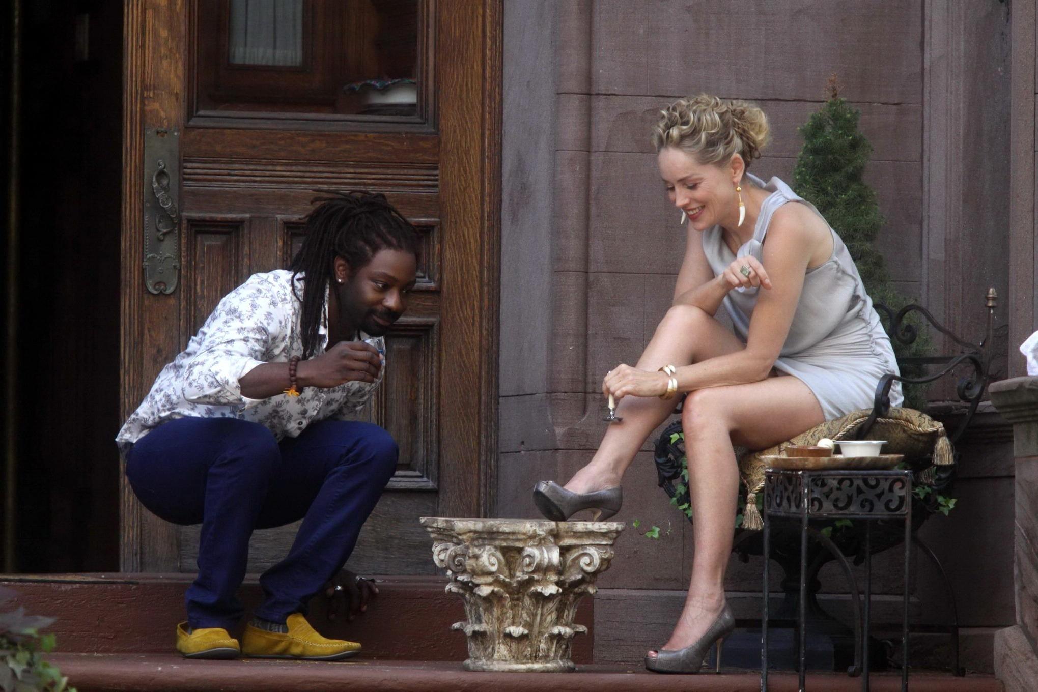 16P Sharon Stone flashing her panties on the 'Gods Behaving Badly' set in NYC