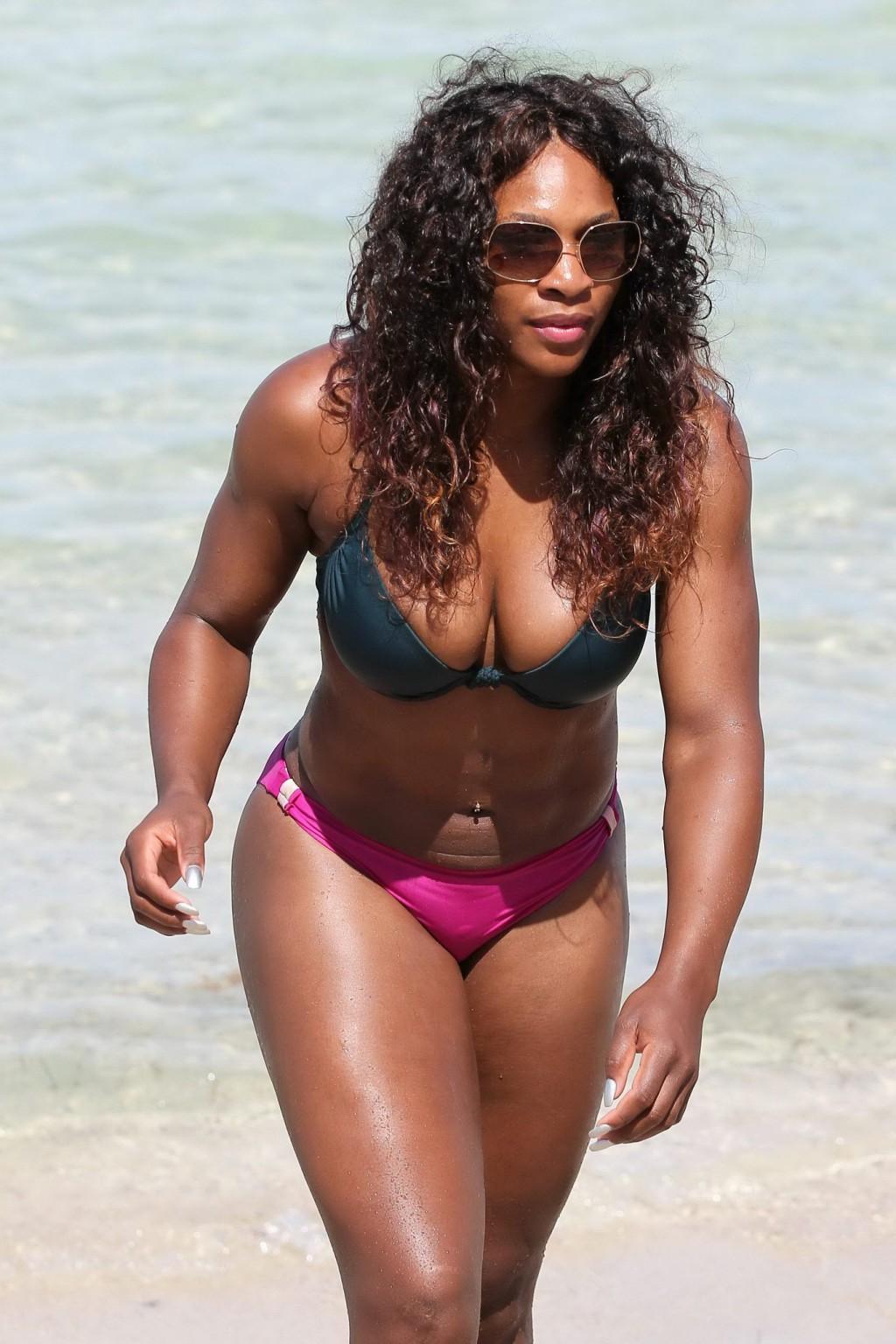 16P Serena Williams busty wearing bikini at the South Beach