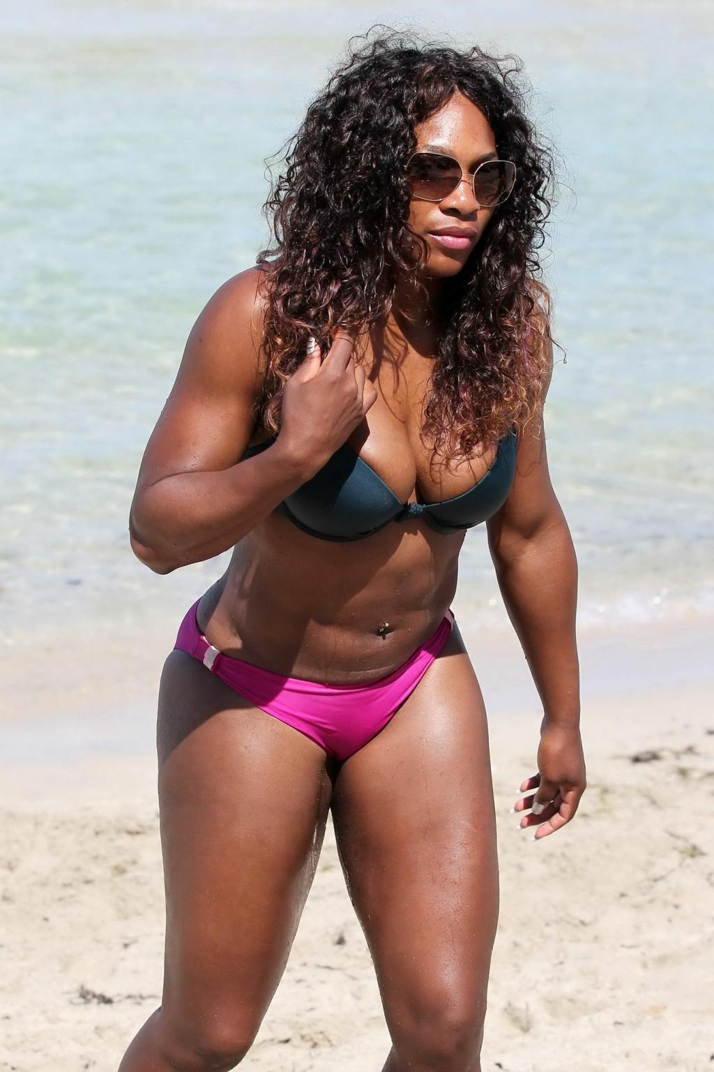 16P Serena Williams busty wearing bikini at the South Beach