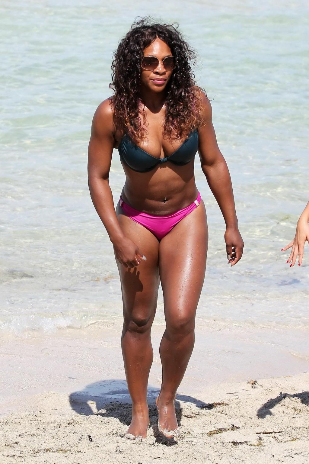 16P Serena Williams busty wearing bikini at the South Beach