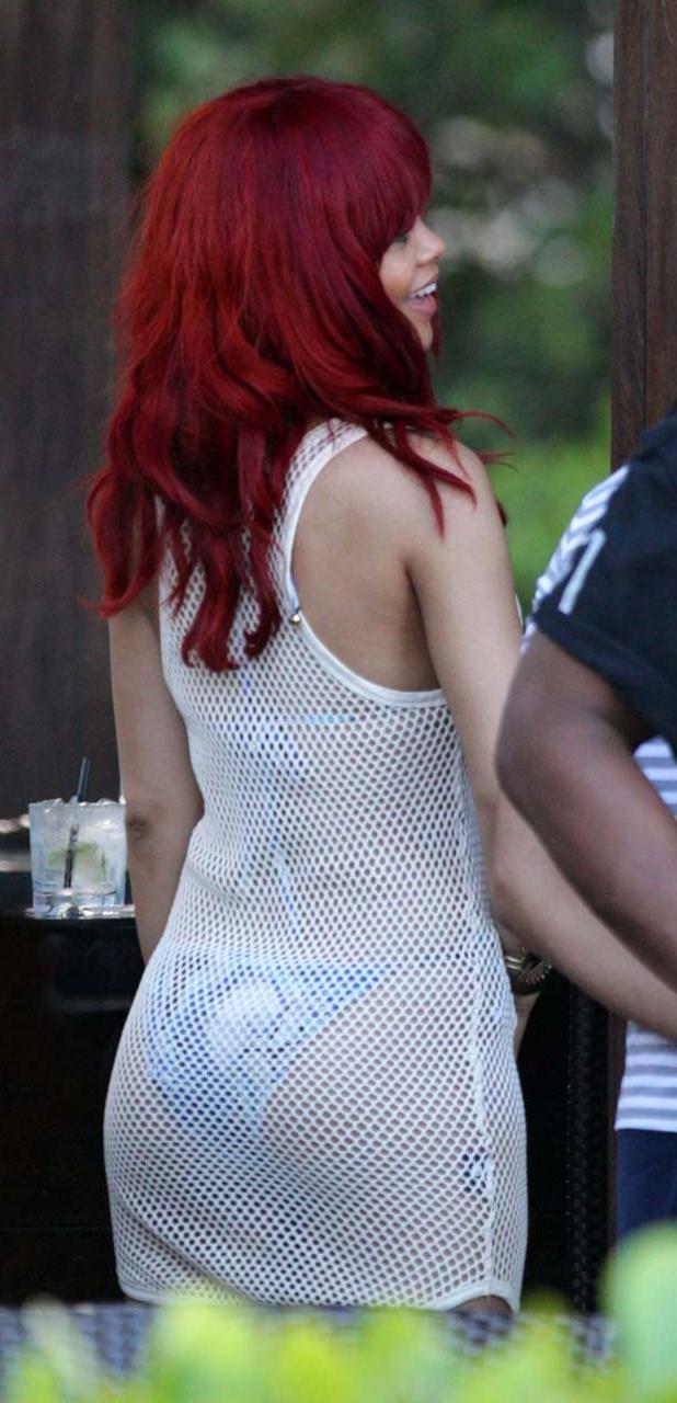 16P Rihanna exposing her fucking sexy ass and nice tits in see thru dress